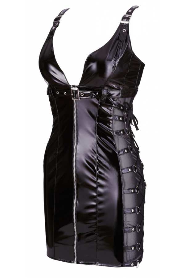 BDSM moteriška apranga – „Black Level - Vinilinė suknelė su sagtimis"