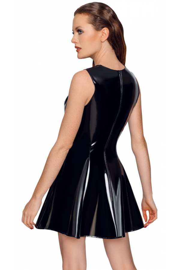 BDSM moteriška apranga – „Black Level - Vinilinė suknelė su nėriniais"